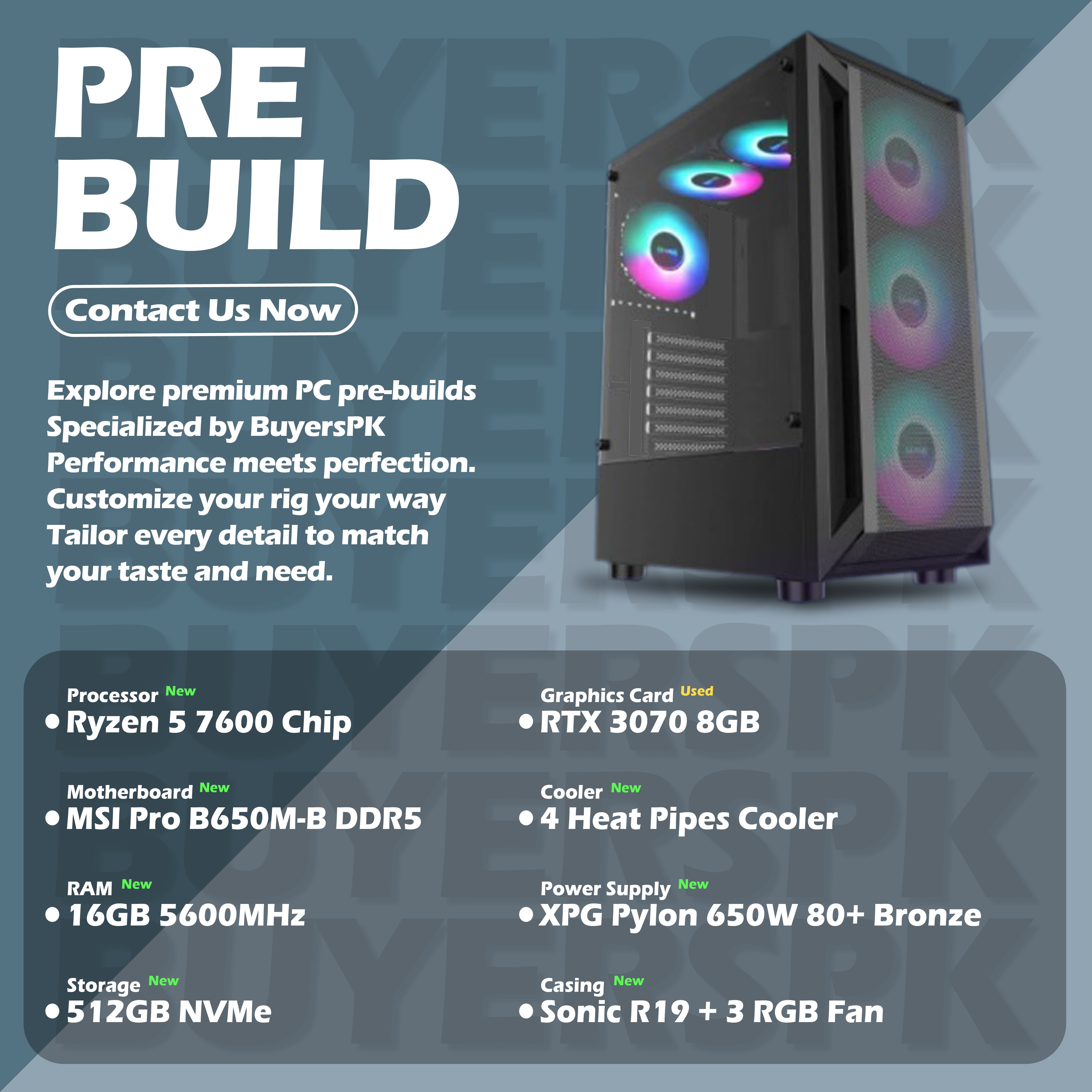 AMD Pre build Ryzen 5 7600 With RTX 3070 8GB Used AMD Pre build Ryzen 5 7600 With RTX 3070 8GB Used